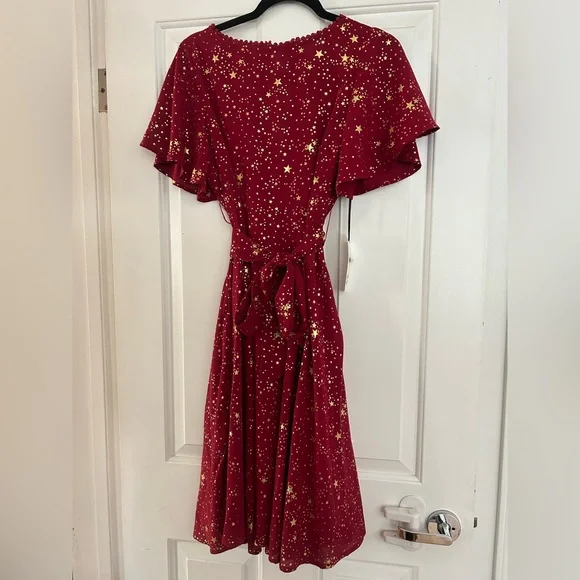 Unique Vintage Red and Gold Starry Midi Dress - Picture 1 of 9